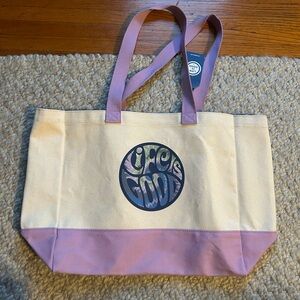 Life Is Good Canvas Tote with Purple and Cream